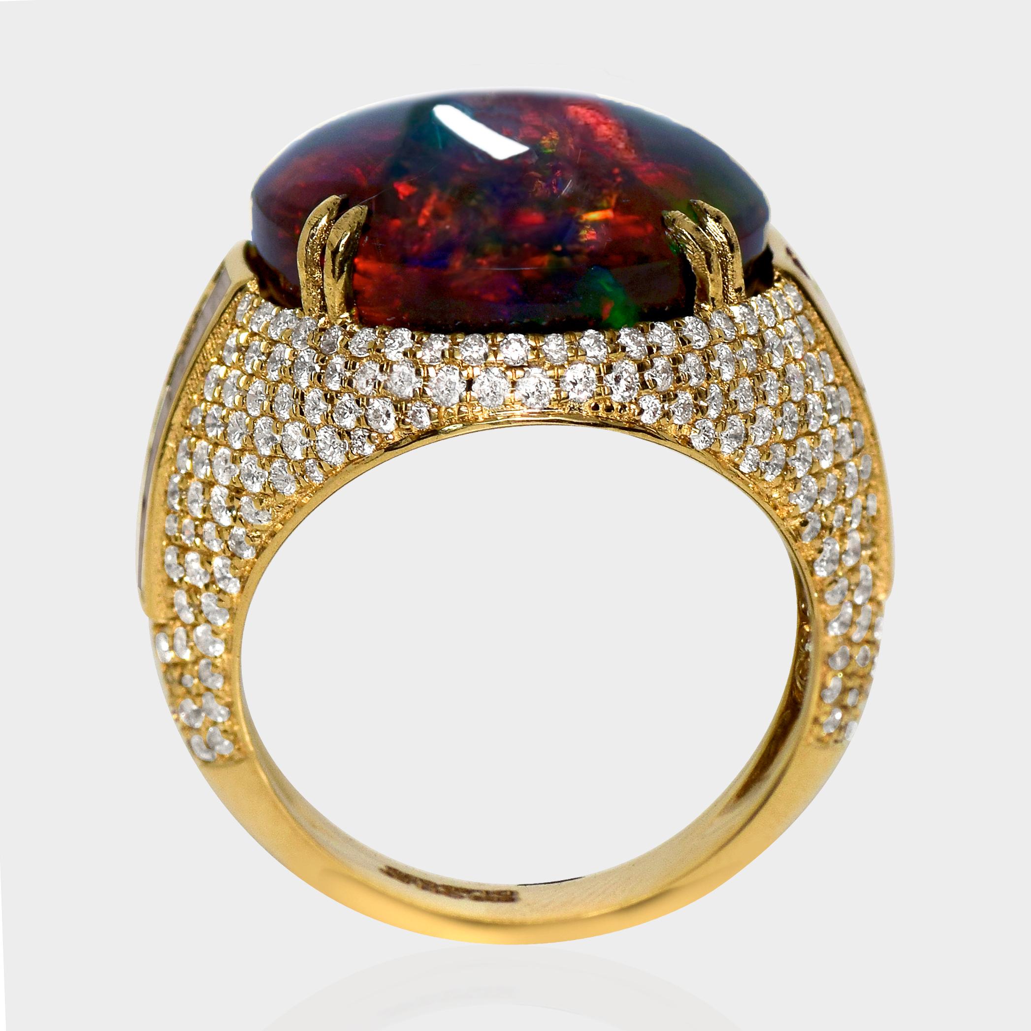 14K 11.93ct  Natürliche Farben spielender schwarzer Opal-Diamanten-Cocktailring im Zustand „Neu“ im Angebot in Kaohsiung City, TW