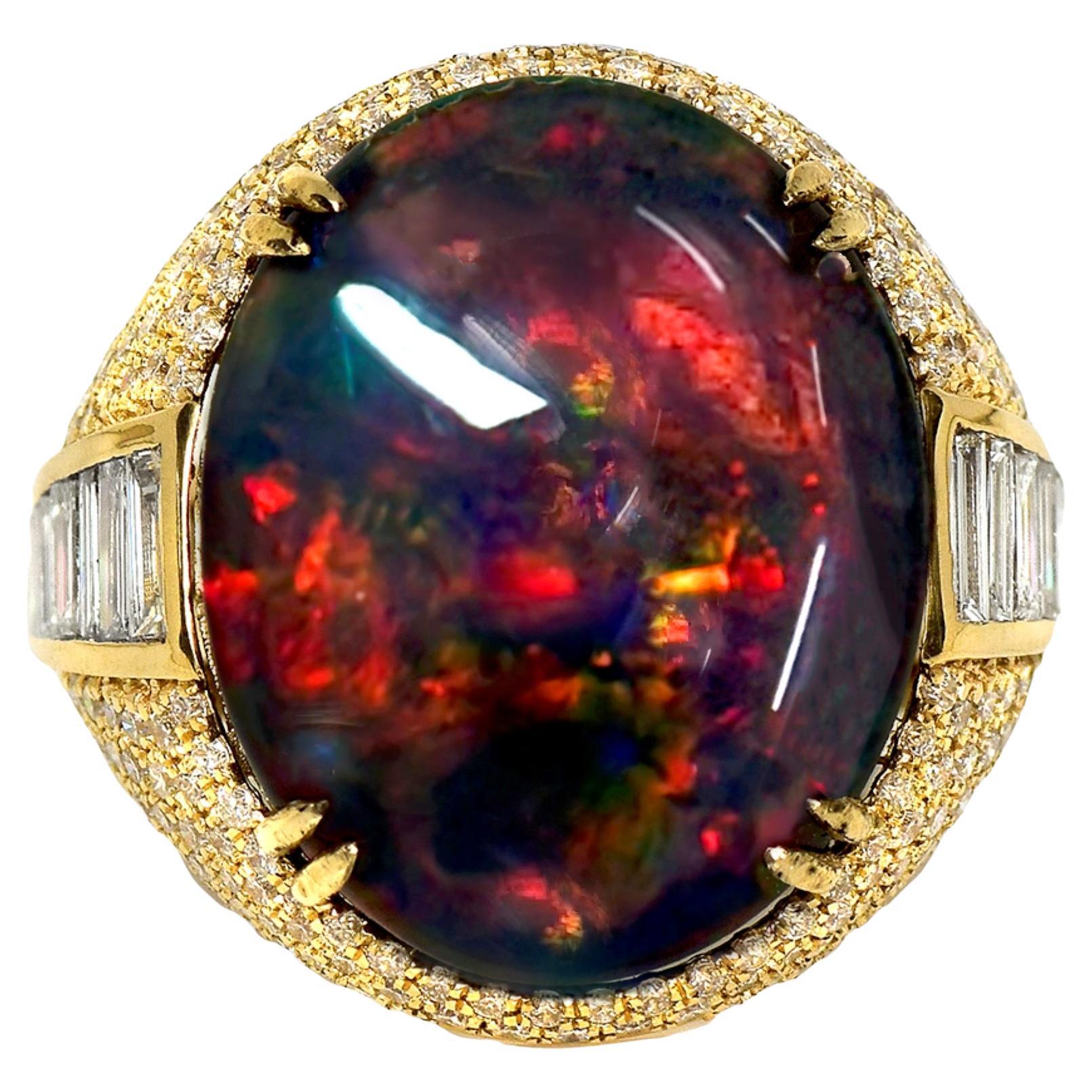 14K 11,93ct  Anillo de Cóctel de Diamantes de Ópalo Negro de Color Natural Play