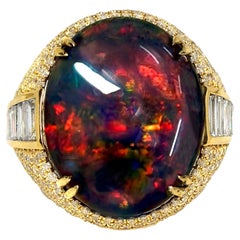 14K 11,93ct  Anello da cocktail con diamanti opale nero, a colori naturali