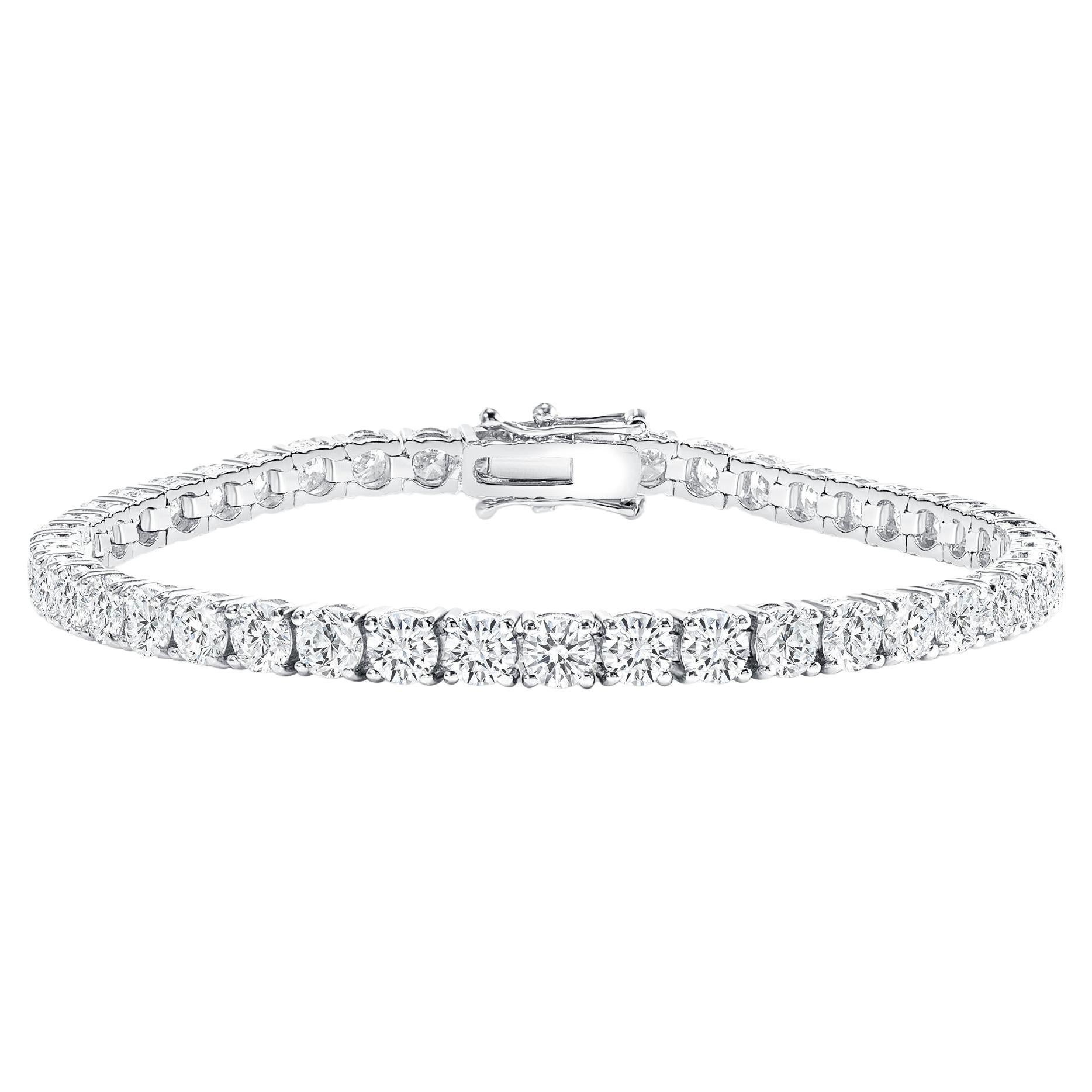 14K 12 Carat White Gold Round Diamond Tennis Bracelet For Sale