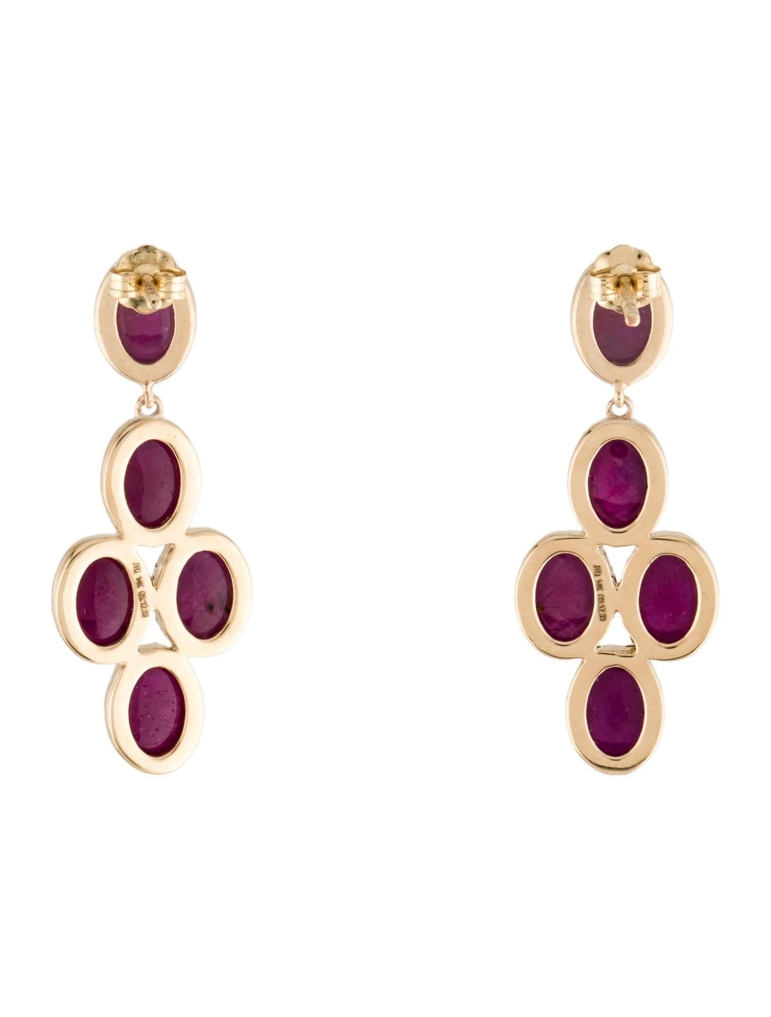 Artist 14K 12.03ctw Ruby Drop Earrings, Oval Cabochons, 1.25