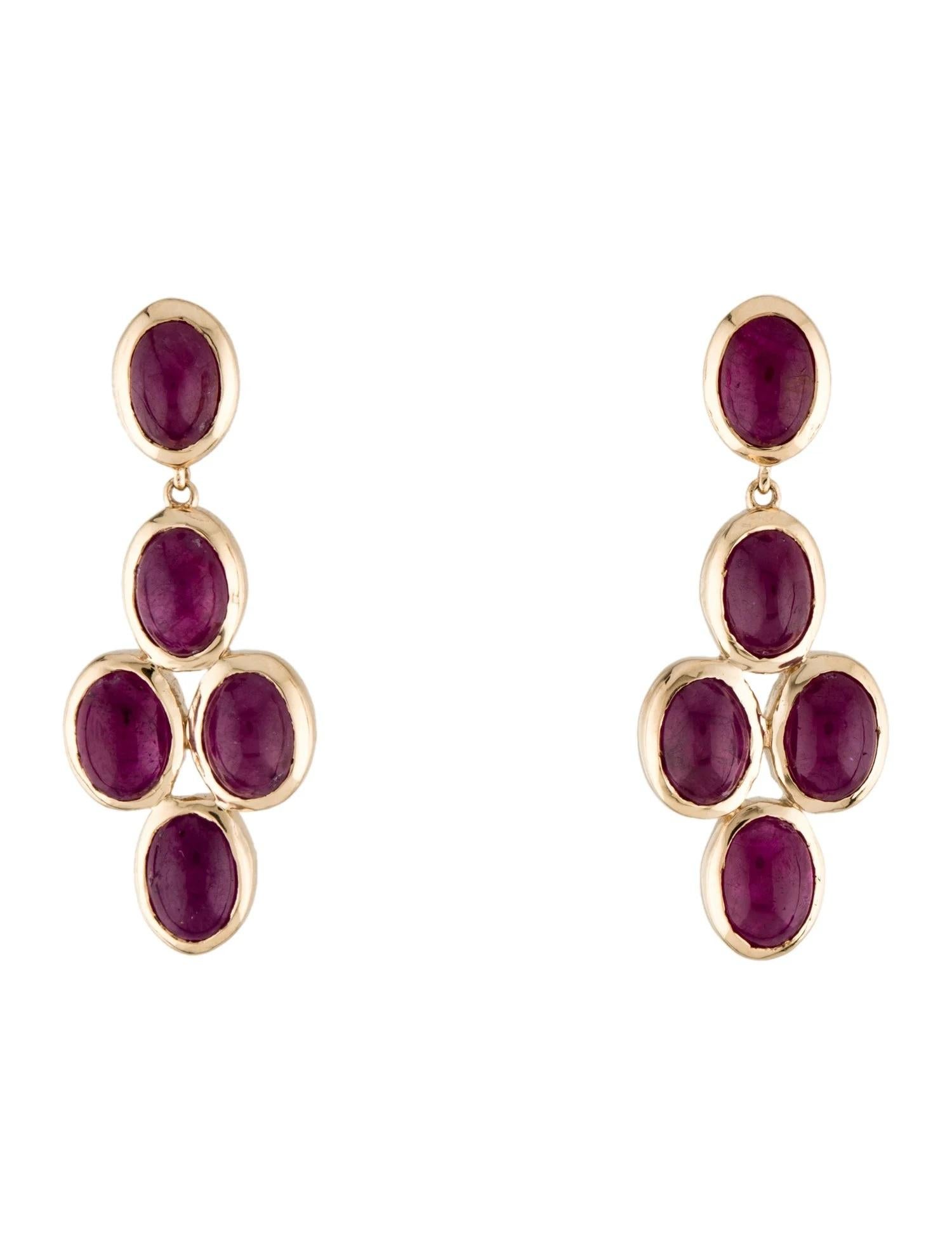 Oval Cut 14K 12.03ctw Ruby Drop Earrings, Oval Cabochons, 1.25