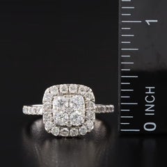 14K 1.25 CTW Diamond Cushion Halo Cluster Ring Pavé Band