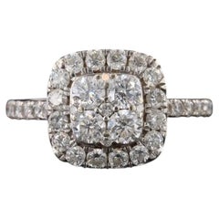 14K 1.25 CTW Diamond Cushion Halo Cluster Ring Pavé Band