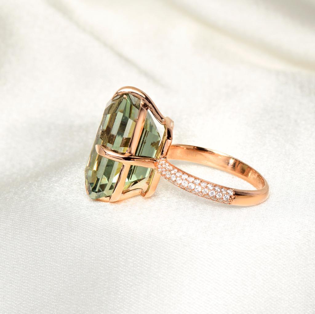 Contemporary IGI 14K 12.53 Ct Prasiolite & Diamond Antique Art Deco Style Engagement Ring