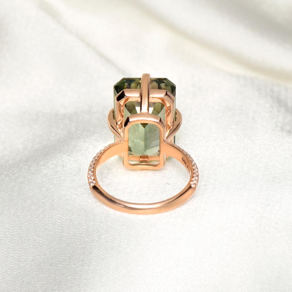 Women's IGI 14K 12.53 Ct Prasiolite & Diamond Antique Art Deco Style Engagement Ring