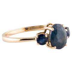 14K 1.27ct Sapphire Cocktail Ring Size 6.75: Yellow Gold Statement Jewelry