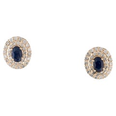 14K 1.30ctw Sapphire & Diamond Stud Earrings - Timeless Elegance in Yellow Gold