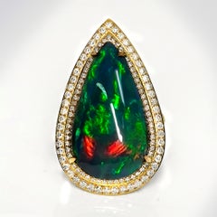 14K 13,33 ct  Anello da cocktail con diamanti opale nero, a colori naturali