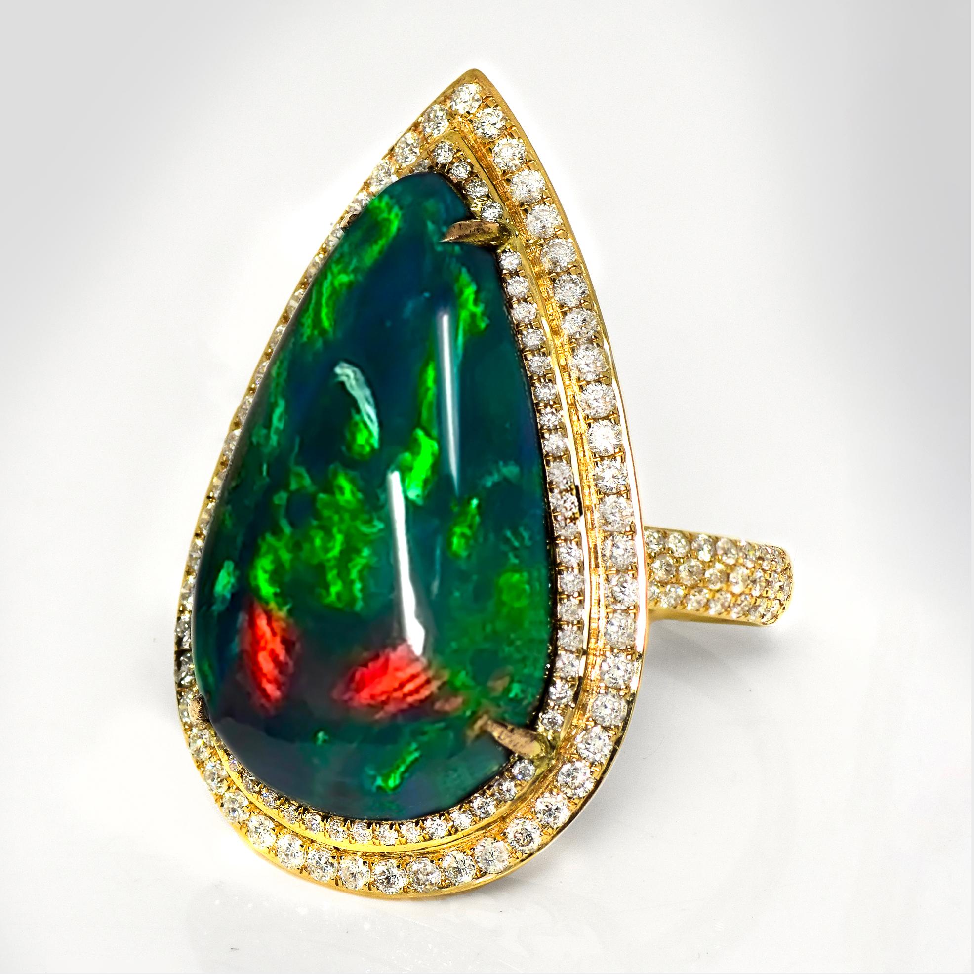 14K 13,33 ct  Anillo de Cóctel de Diamantes de Ópalo Negro de Color Natural Play Contemporáneo en venta