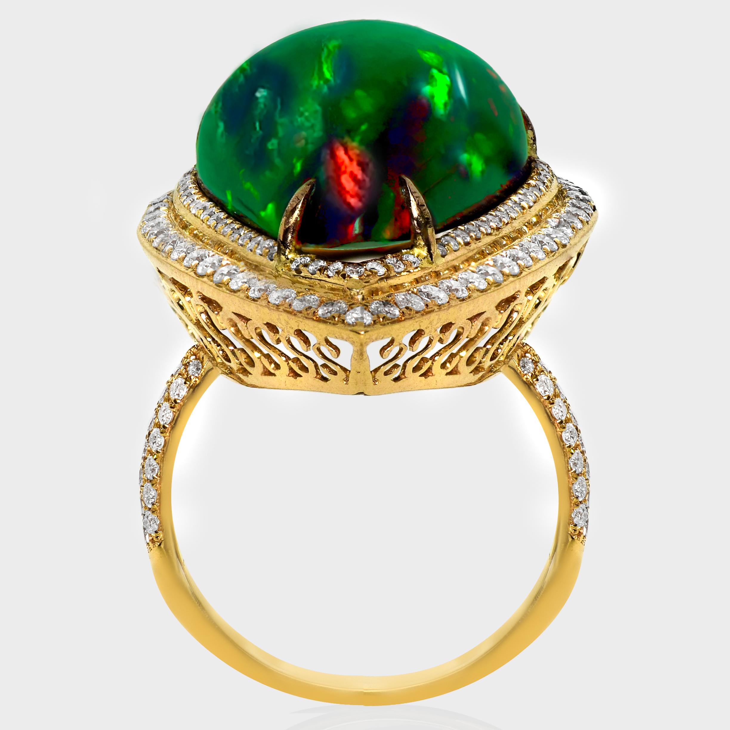 14K 13,33 ct  Anillo de Cóctel de Diamantes de Ópalo Negro de Color Natural Play en Nuevo estado para la venta en Kaohsiung City, TW