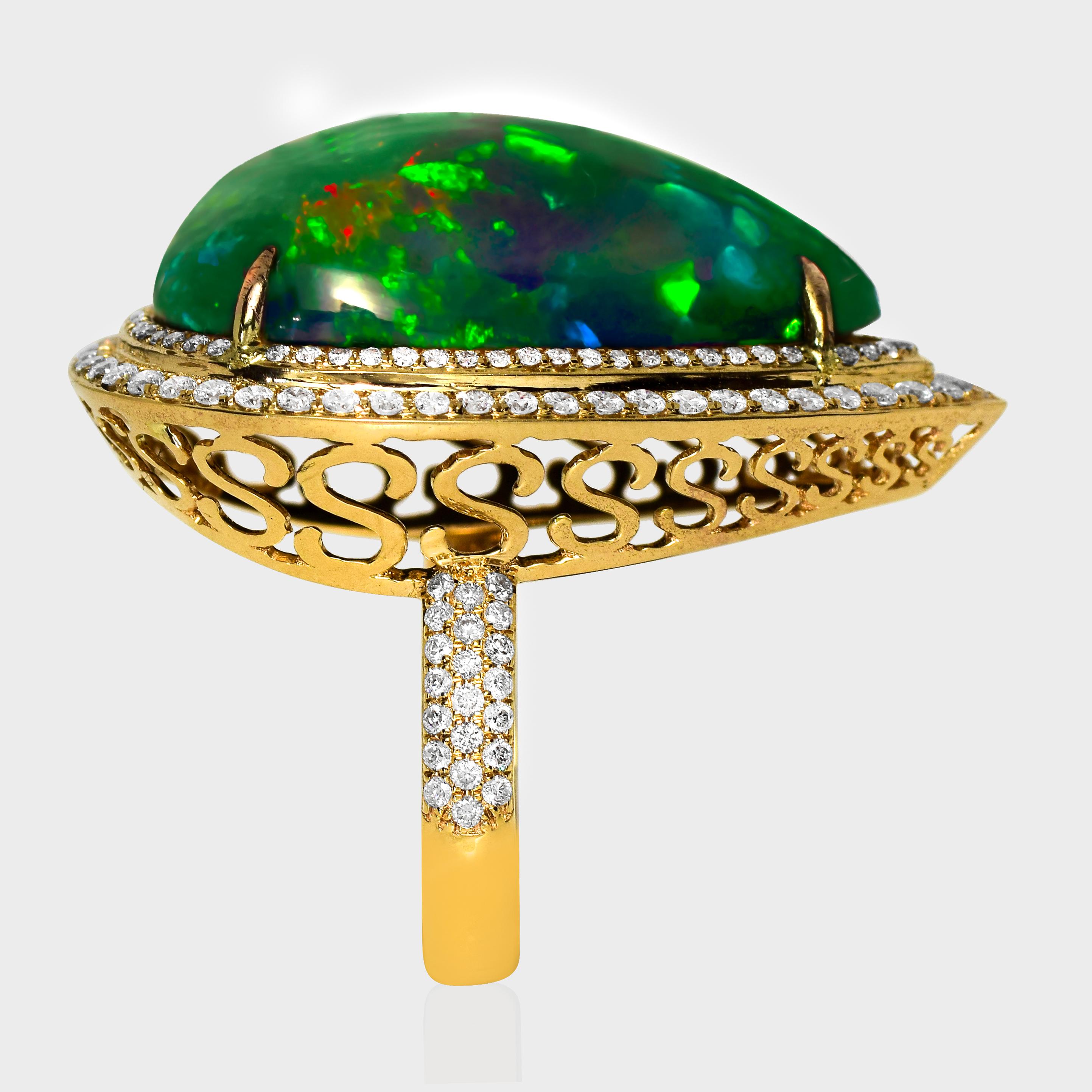 Femenino o masculino 14K 13,33 ct  Anillo de Cóctel de Diamantes de Ópalo Negro de Color Natural Play en venta