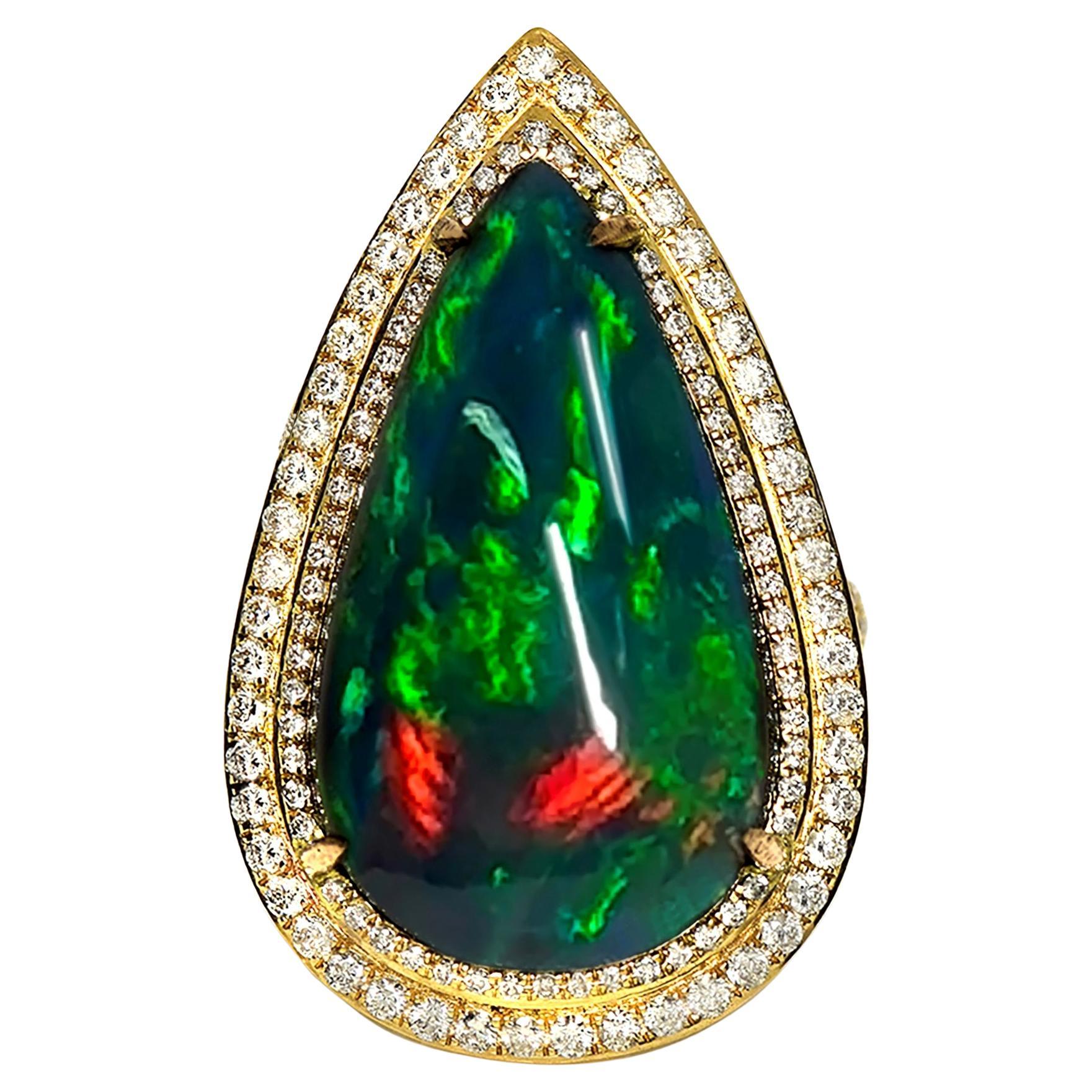 14K 13,33 ct  Anillo de Cóctel de Diamantes de Ópalo Negro de Color Natural Play en venta