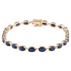 14K 13.74ctw Sapphire & Diamond Link Bracelet, Oval Modified Brilliant Sapphire