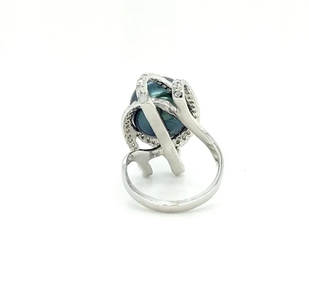 Women's 14k Tahitian Pearl .63 Carat T.W. Diamond Ring Appraisal Included For Sale