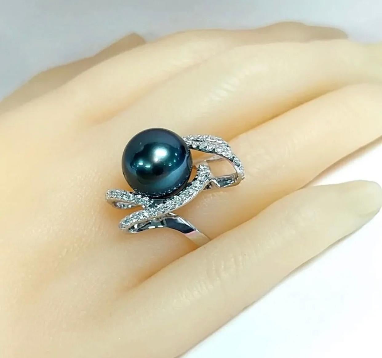 14k Tahitian Pearl .63 Carat T.W. Diamond Ring Appraisal Included For Sale 1