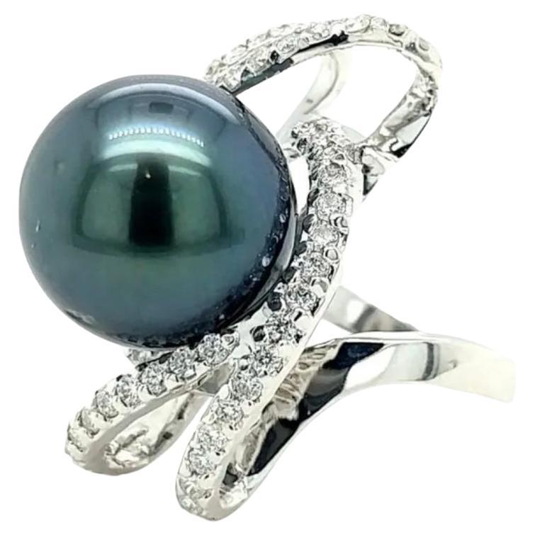 14k Tahitian Pearl .63 Carat T.W. Diamond Ring Appraisal Included For Sale