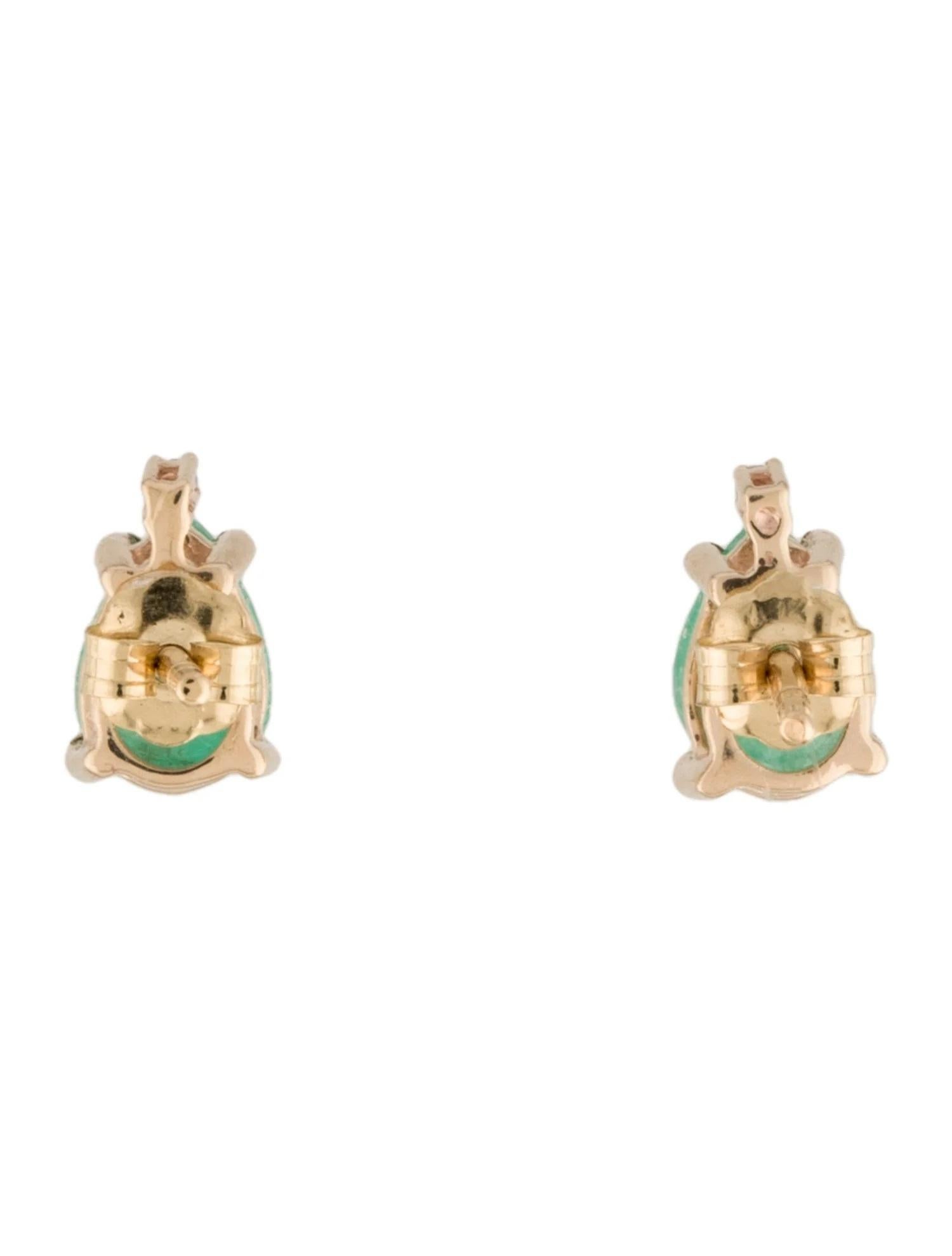 Artist 14K 1.40ctw Emerald & Diamond Stud Earrings  Pear Modified Brilliant Emeralds  For Sale