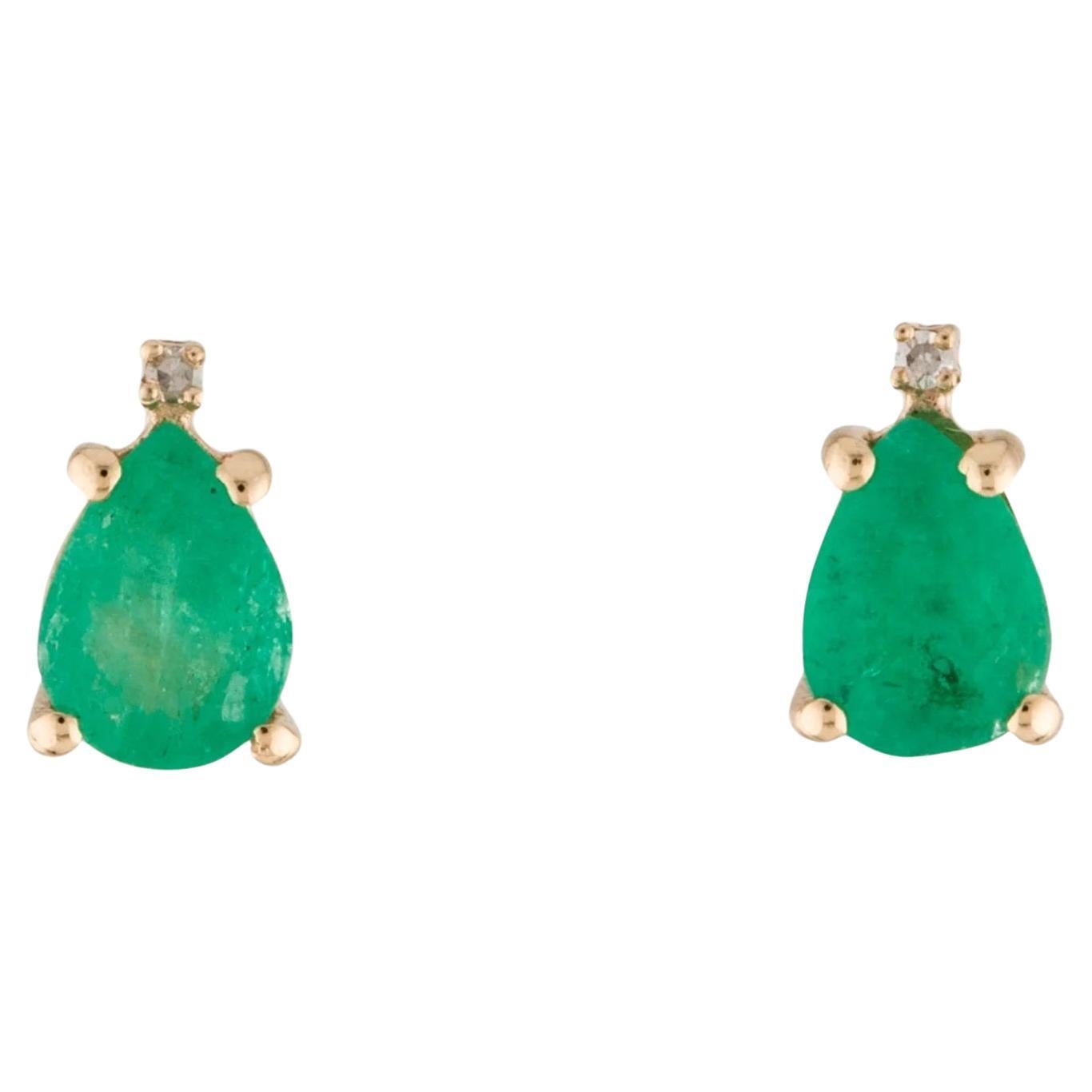 14K 1.40ctw Emerald & Diamond Stud Earrings  Pear Modified Brilliant Emeralds 