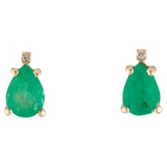 14K 1.40ctw Emerald & Diamond Stud Earrings  Pear Modified Brilliant Emeralds 