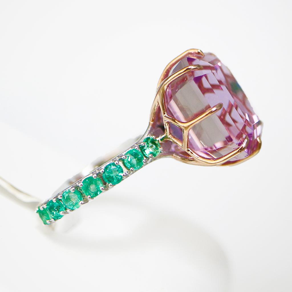 IGI 14k 14.11 Ct Top Kunzite&Emeralds Antique Art Deco Style Engagement Ring 1