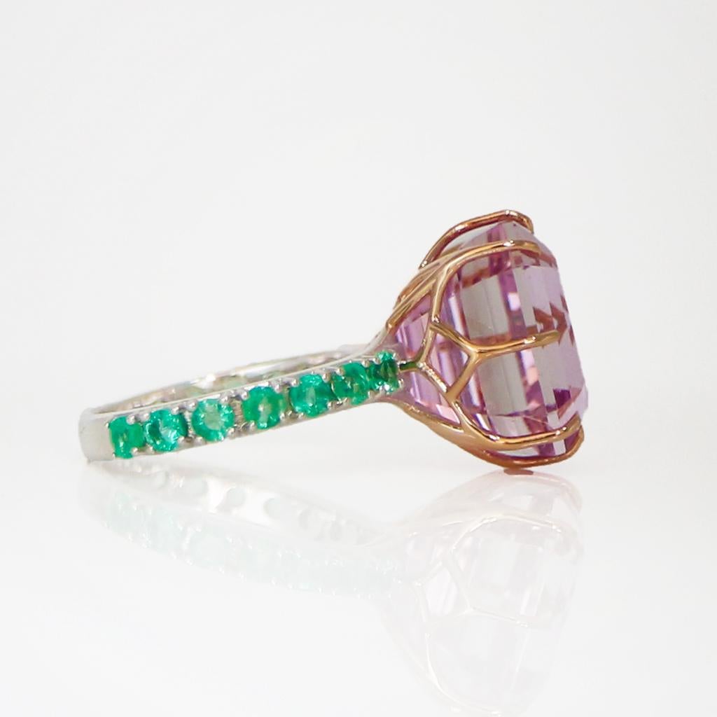 IGI 14k 14.11 Ct Top Kunzite&Emeralds Antique Art Deco Style Engagement Ring 2