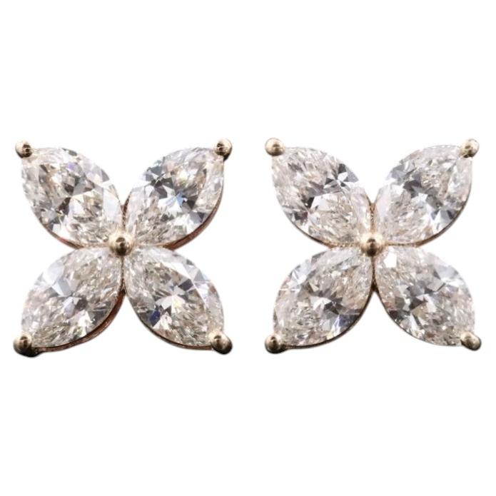 14K 1.42 CTW Marquise Diamond Floral Cluster Stud Earrings
