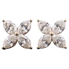 14K 1.42 CTW Marquise Diamond Floral Cluster Stud Earrings