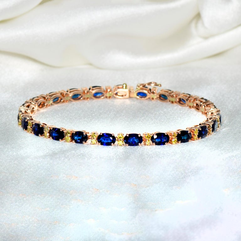 14k 14.23 Carat Blue Sapphire&Diamond Antique Art Deco Style Tennis