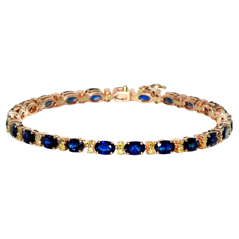 14k 14.23 Carat Blue Sapphire&Diamond Antique Art Deco Style Tennis