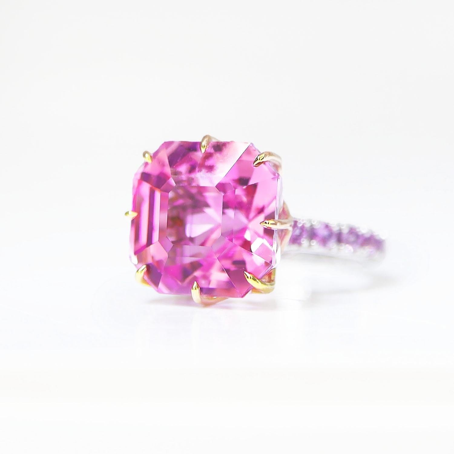 IGI 14K 14.45 Ct Kunzite&Pink Sapphires Antique Art Deco Style Engagement Ring In New Condition For Sale In Kaohsiung City, TW