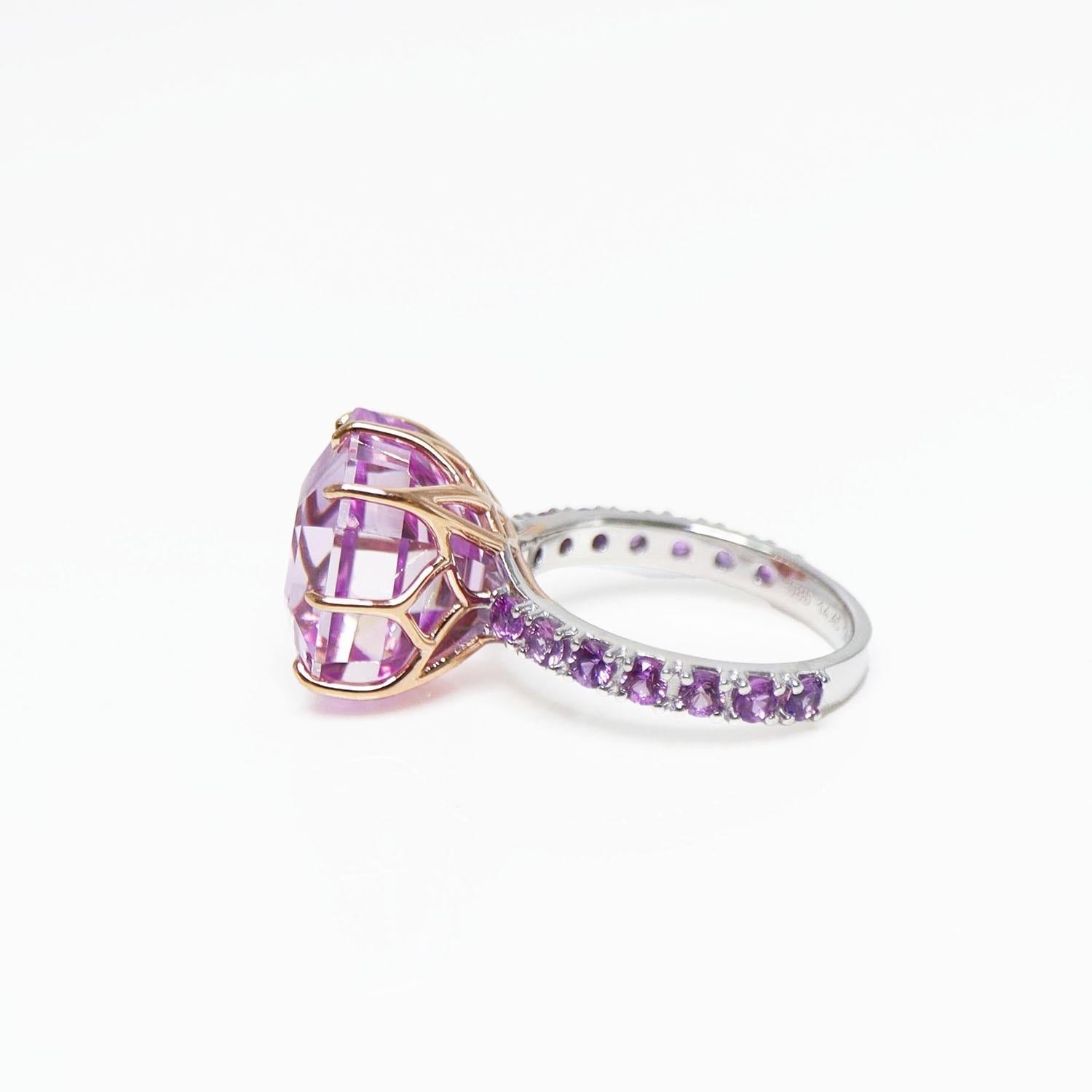 IGI 14K 14.45 Ct Kunzite&Pink Sapphires Antique Art Deco Style Engagement Ring For Sale 1