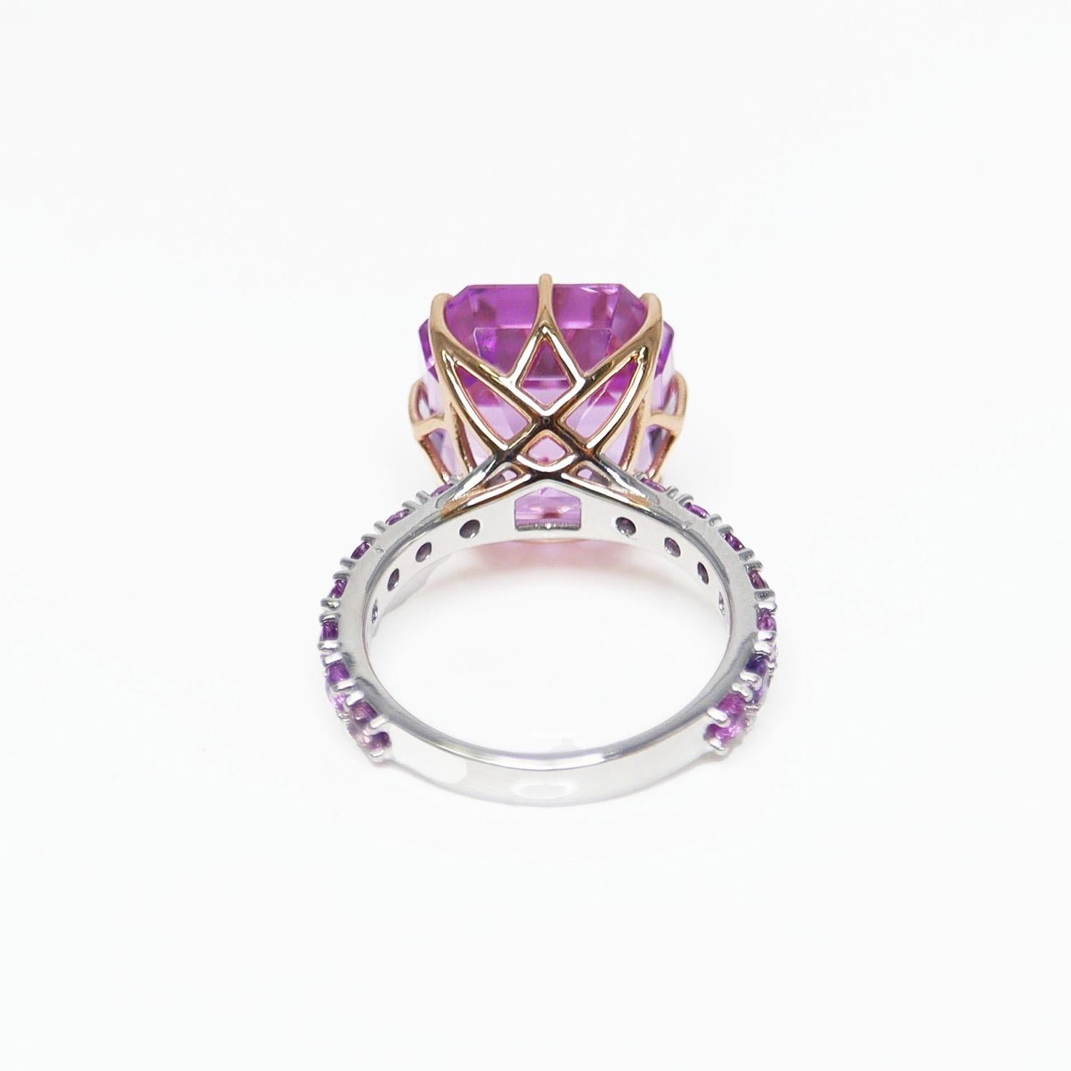 IGI 14K 14.45 Ct Kunzite&Pink Sapphires Antique Art Deco Style Engagement Ring For Sale 2