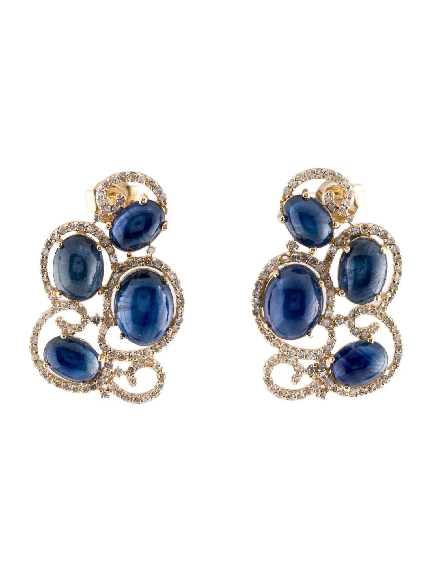 Rough Cut 14K 15.13ctw Sapphire & Diamond Drop Earrings For Sale