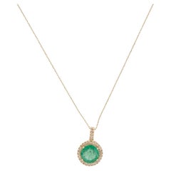 14K 1.51ct Emerald & Diamond Pendant Necklace  14K Yellow Gold
