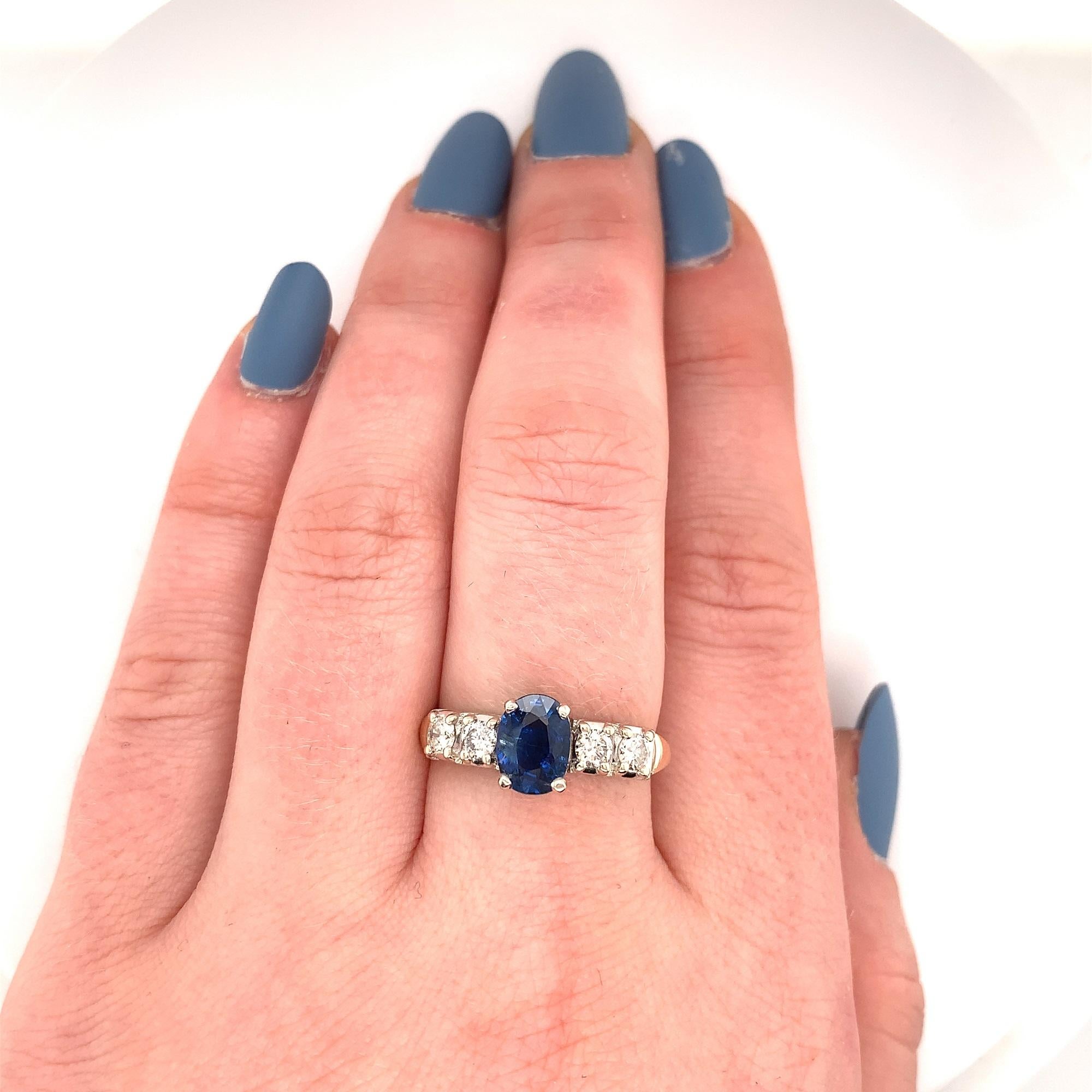 Women's 14K 1.52 carat Sapphire and Diamond Ring For Sale