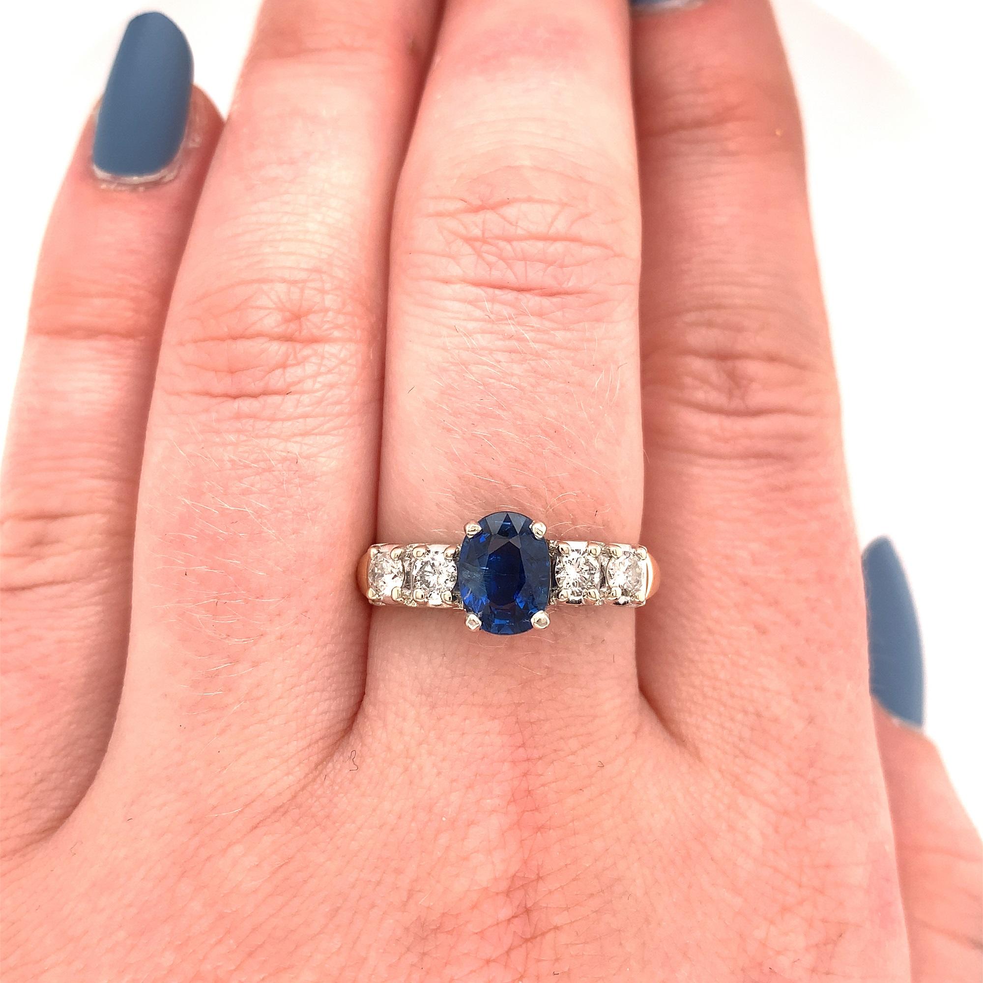 14K 1.52 carat Sapphire and Diamond Ring For Sale 1