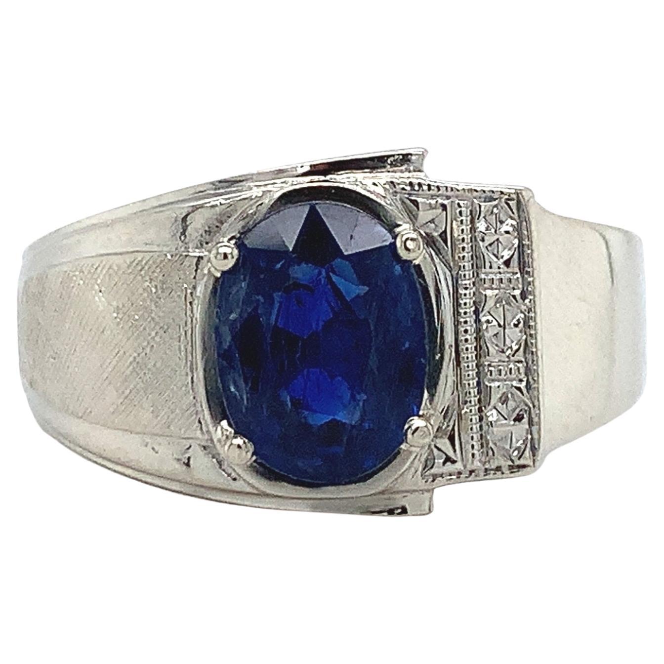14K 1,53 Karat Saphir Herrenring mit Diamanten