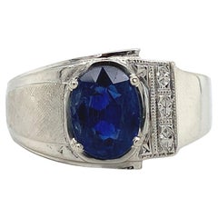14K 1.53ct Sapphire Men's Ring with Diamonds
