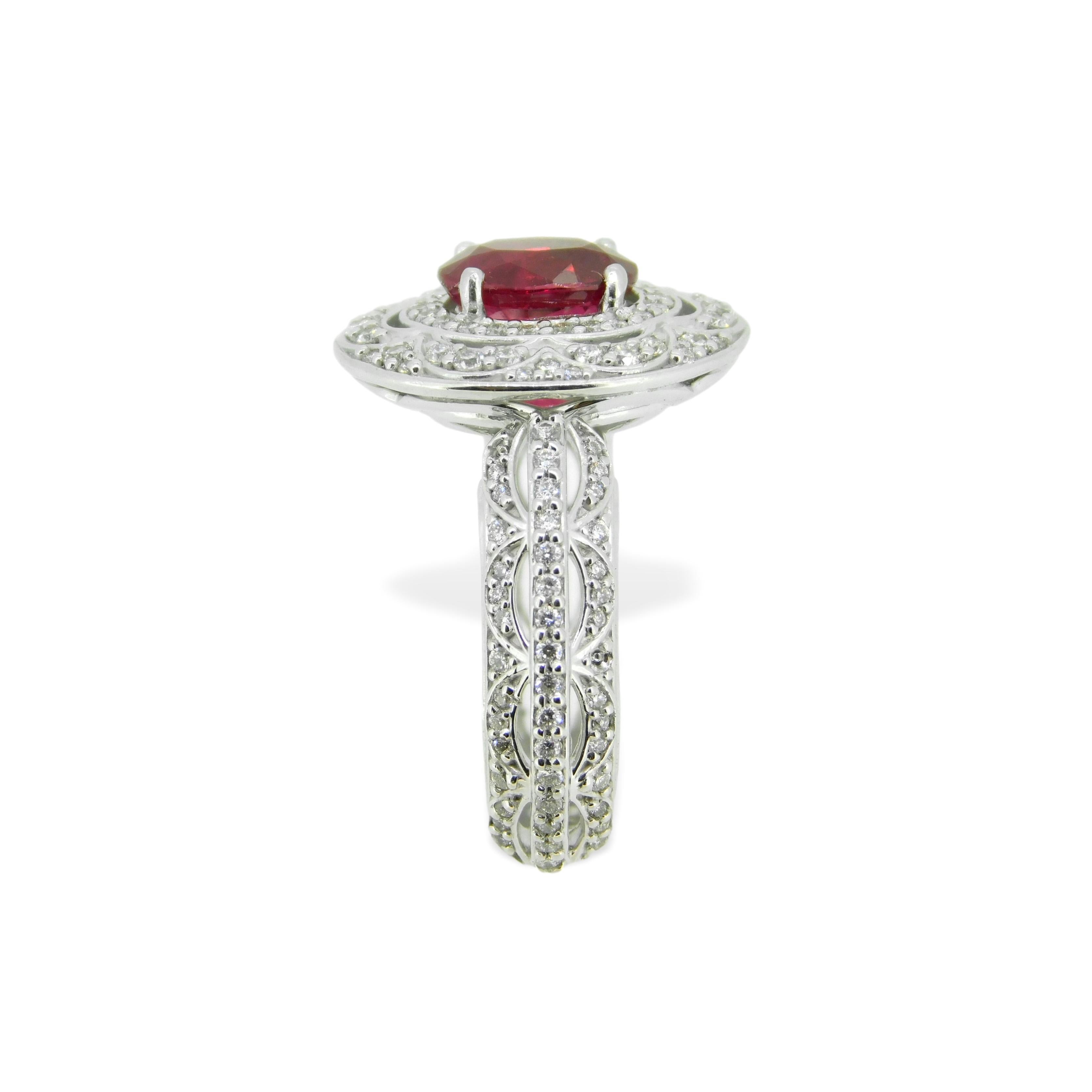 Contemporary 14K 1.57ct Ruby Ring GIA Burmese Pigeon Blood For Sale