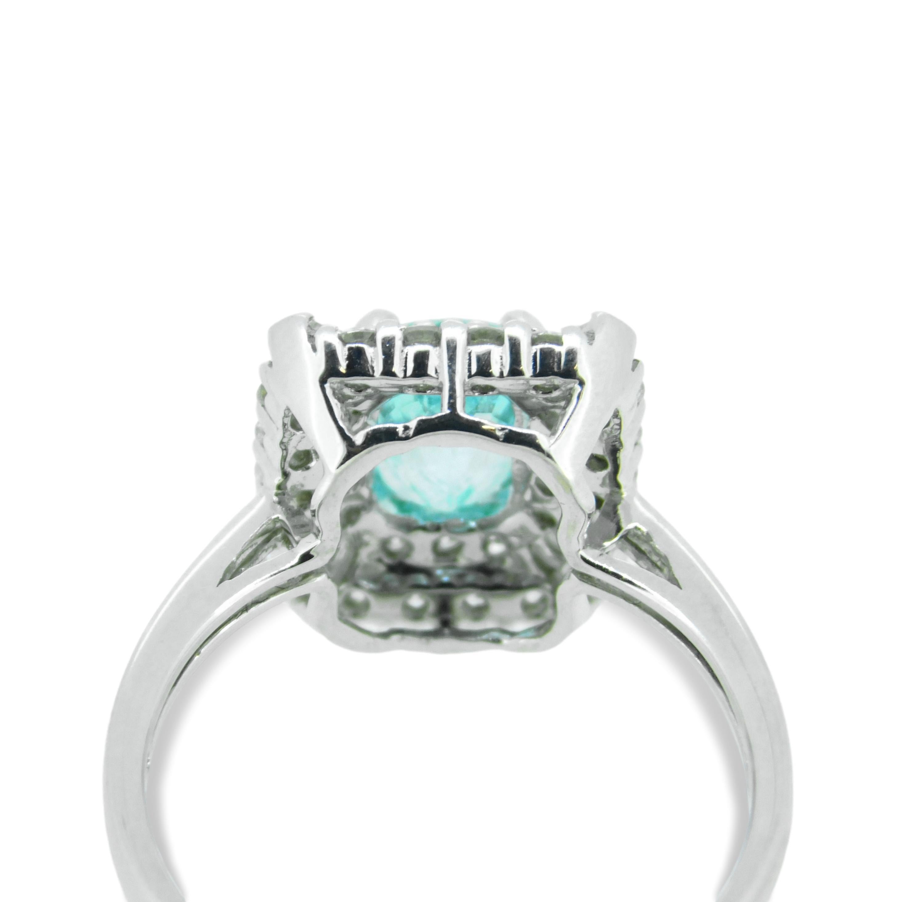 Anillo de turmalina paraiba de 14 quilates y 1,5 ct con informe AGL Corte cojín en venta