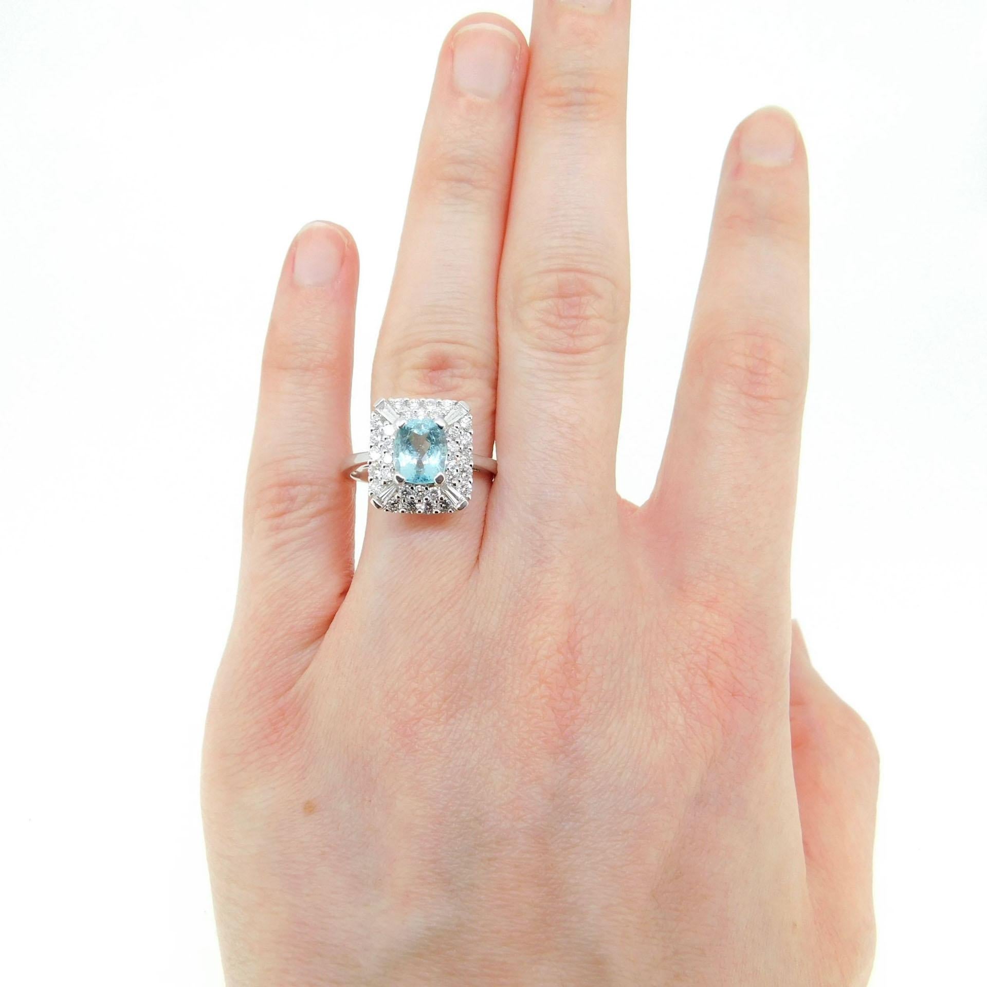 Anillo de turmalina paraiba de 14 quilates y 1,5 ct con informe AGL en Bueno estado para la venta en Big Bend, WI