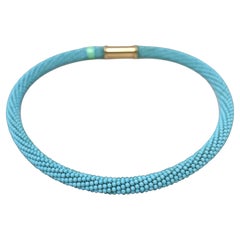 14K 16" Turquoise Beaded Twisted Woven Necklace Magnetic Clasp