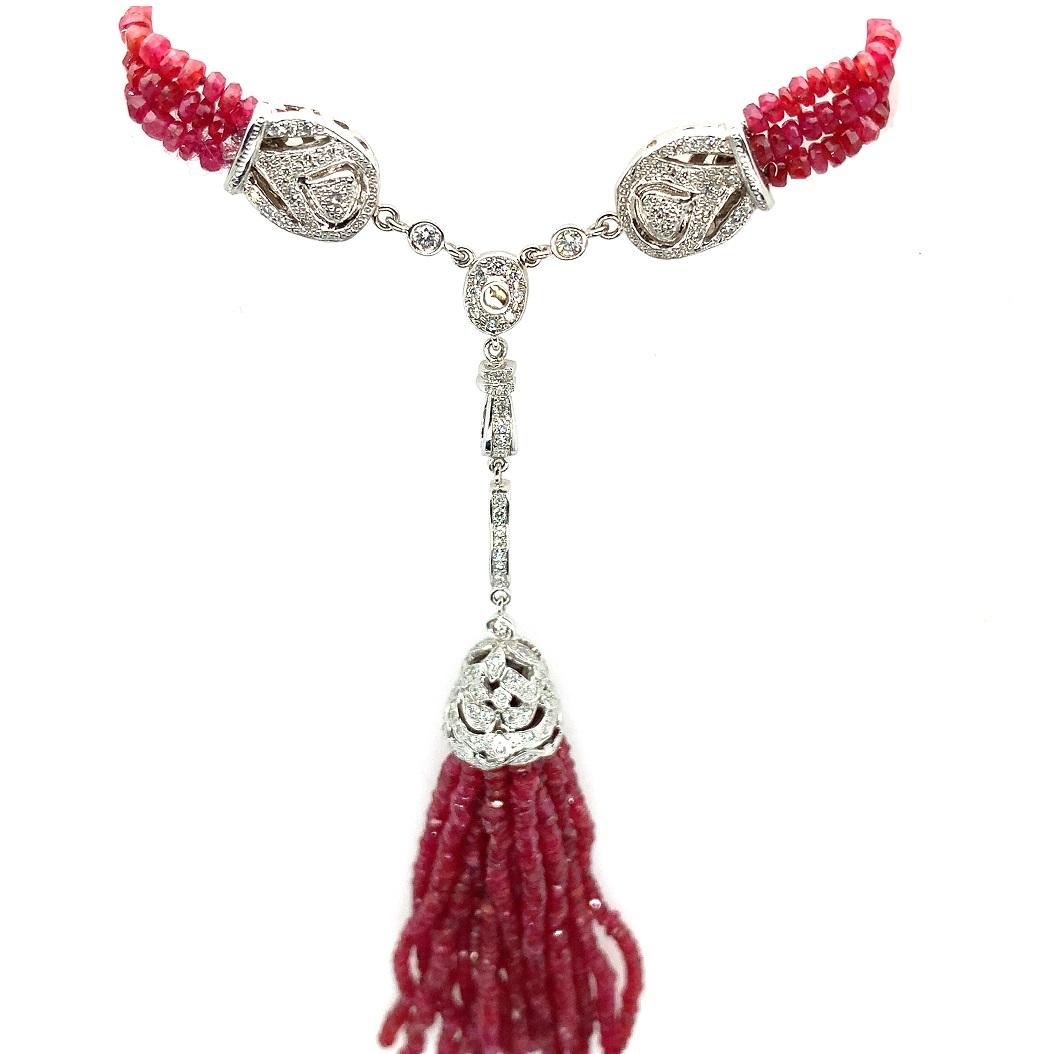 14K 163 Carats Genuine Ruby Bead Necklace In New Condition For Sale In Big Bend, WI