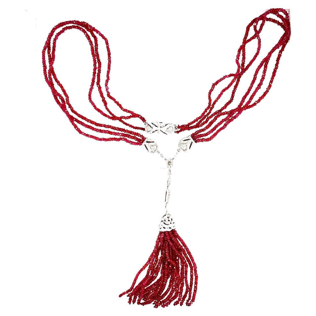 14K 163 Carats Genuine Ruby Bead Necklace For Sale
