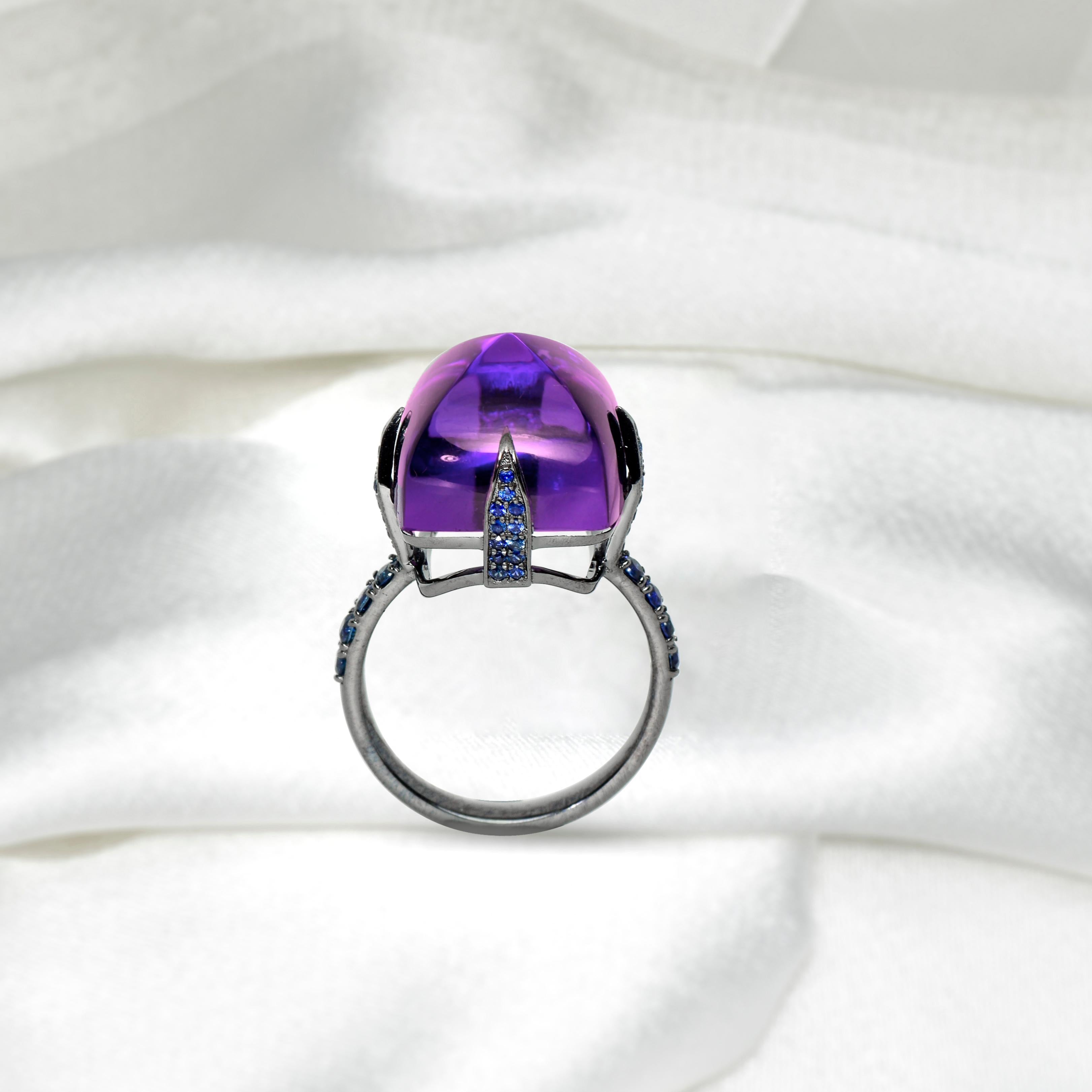 Sugarloaf Cabochon *Sale* 14k 17.46ct Amethyst & Sapphire Antique Art Deco Style Engagement Ring