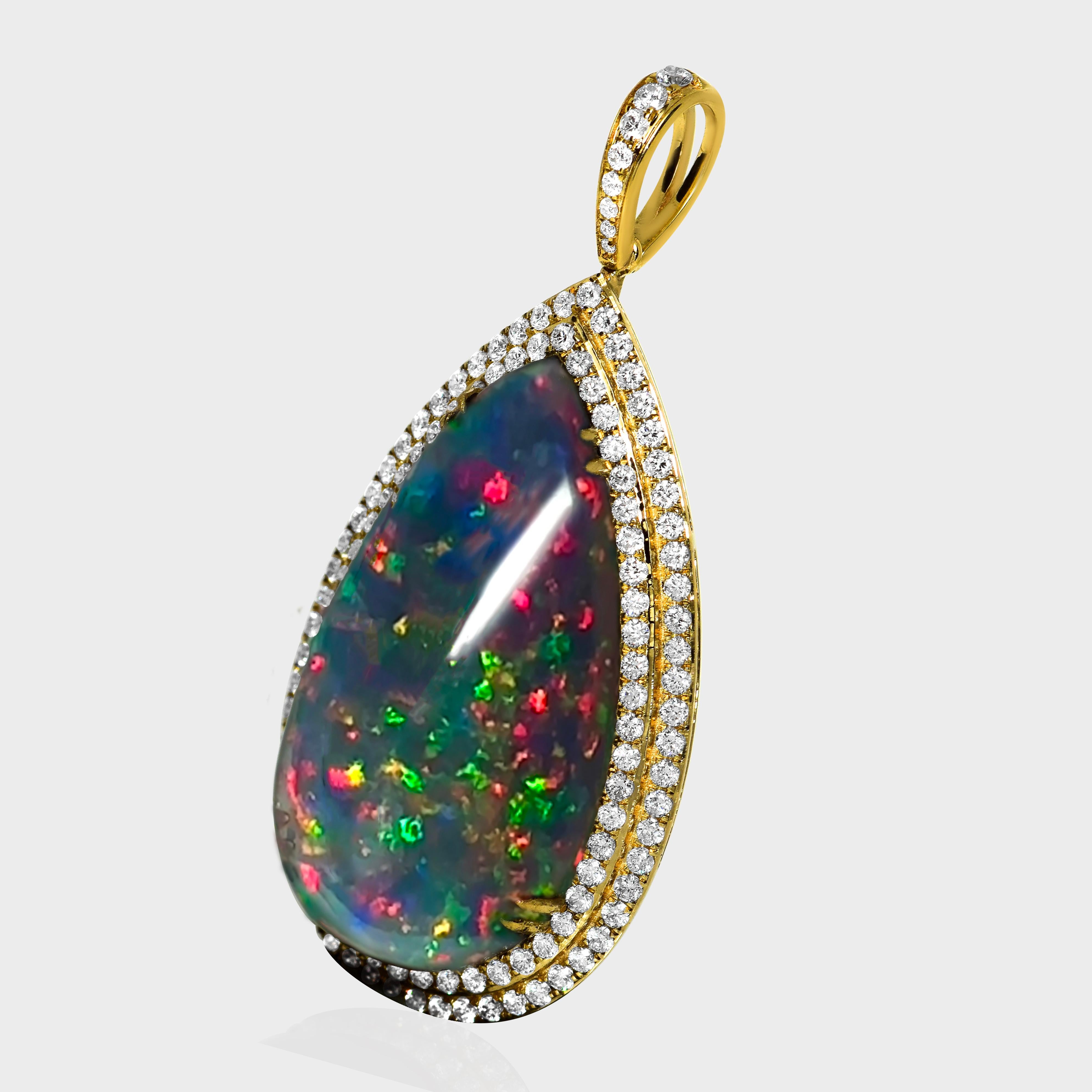 da uomo o donna 14K 18,78 ct  Collana con ciondolo di diamanti opale nero di colore naturale in vendita