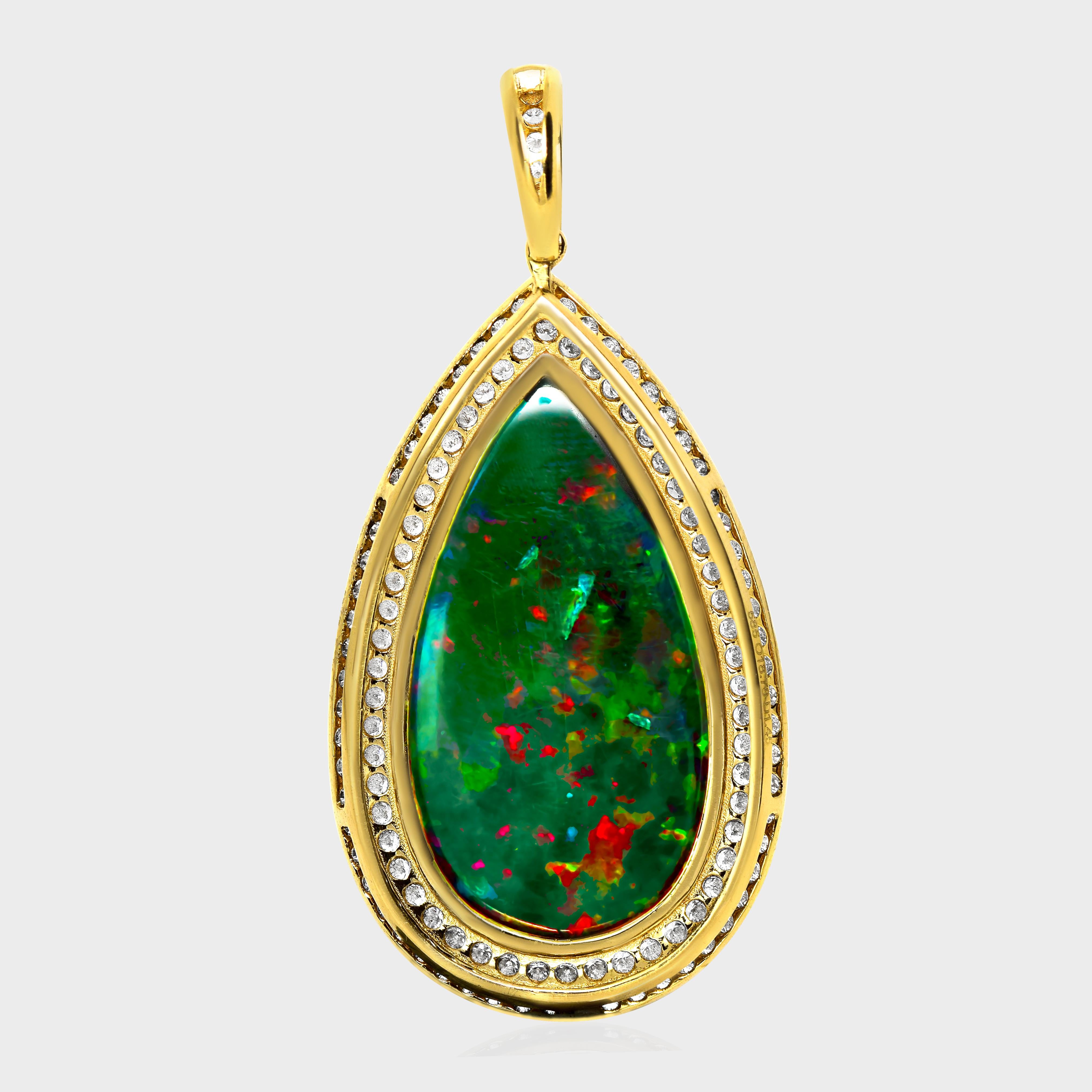 14K 18,78 ct  Collana con ciondolo di diamanti opale nero di colore naturale in vendita 2