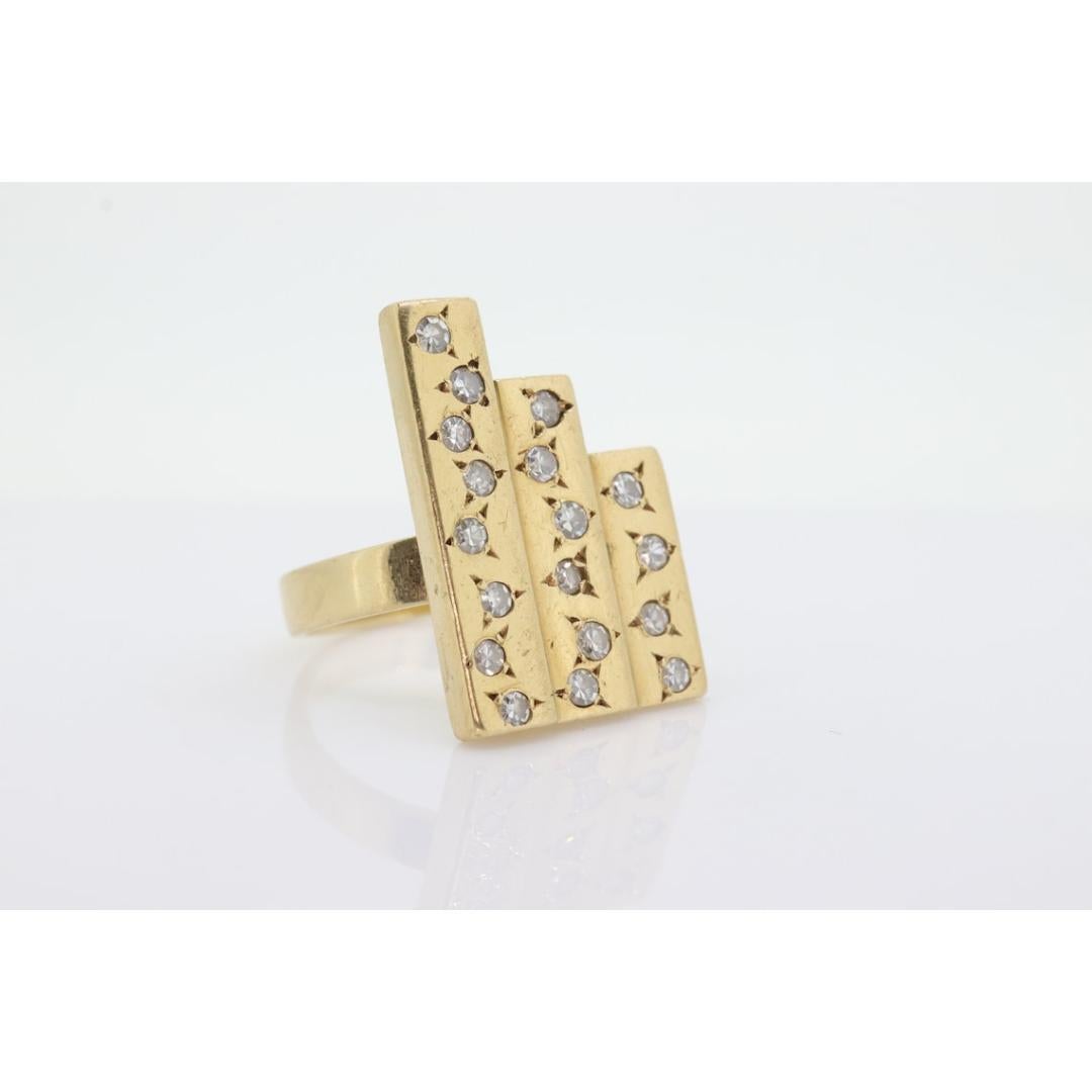 Bague à diamants lourds 14k/ 18k. Bague en diamant à trois barres personnalisée, 0,54 carat en vente 2