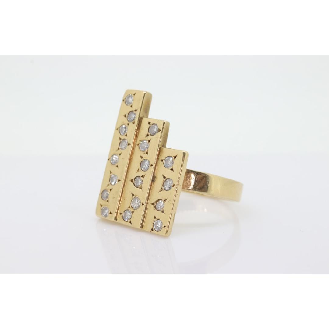 Bague à diamants lourds 14k/ 18k. Bague en diamant à trois barres personnalisée, 0,54 carat en vente 3
